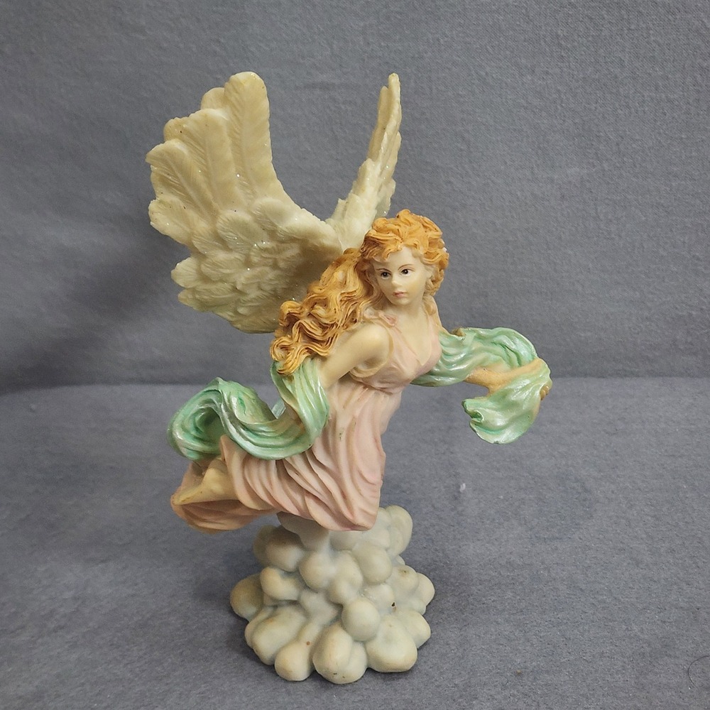 Vintage Angel Figurine Pink Green Celestial Cloud Base Fantasy Decor‎ 8.5in